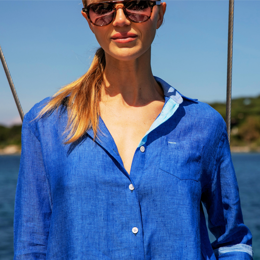 Riviera Indigo Linen Blouse
