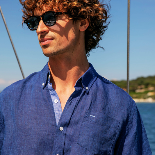 Riviera Khaki short-sleeved linen shirt