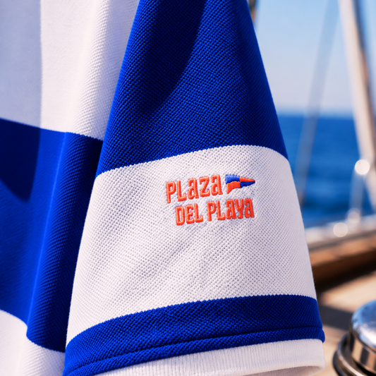 Mykonos Blue Stripes short-sleeved linen polo shirt