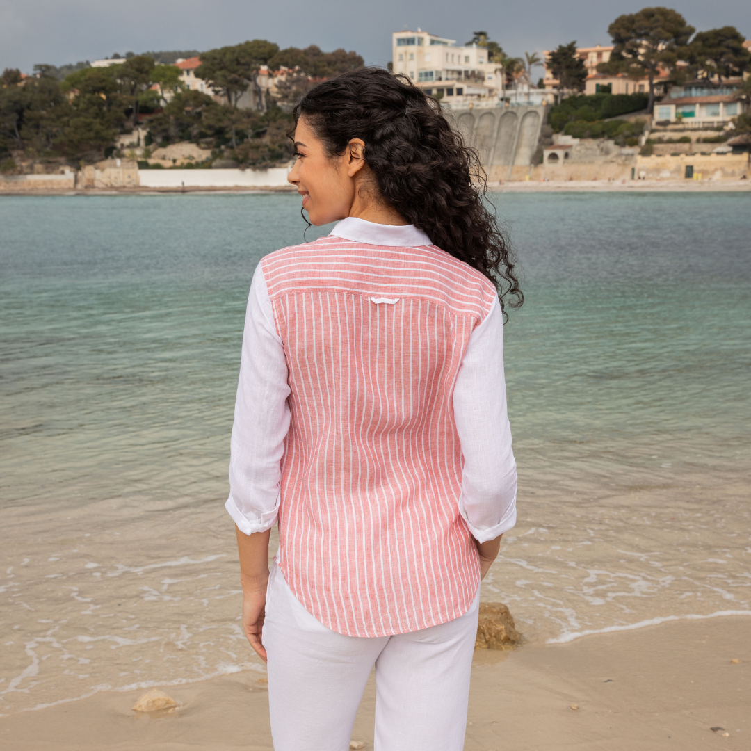 Chemisier Santorin Red Stripes en lin