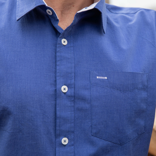 Houlgate Dark Blue shirt in thread-on-thread cotton