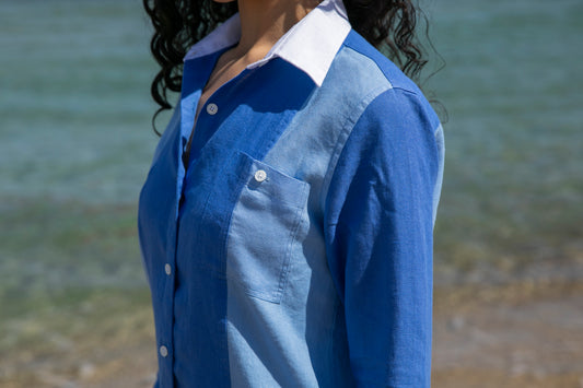 Robe chemise manches longues Bondi Indigo en lin