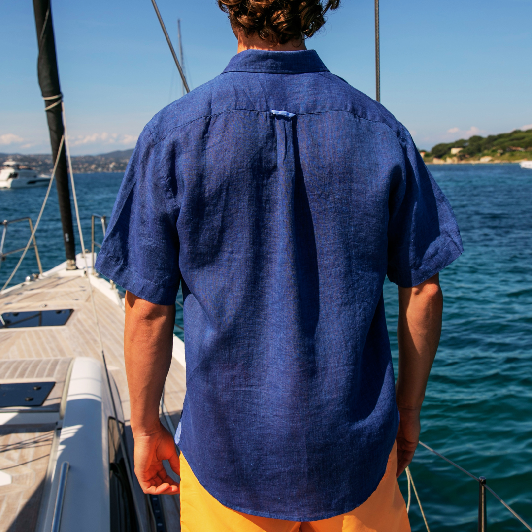 Chemise manches courtes Riviera Dark Blue en lin