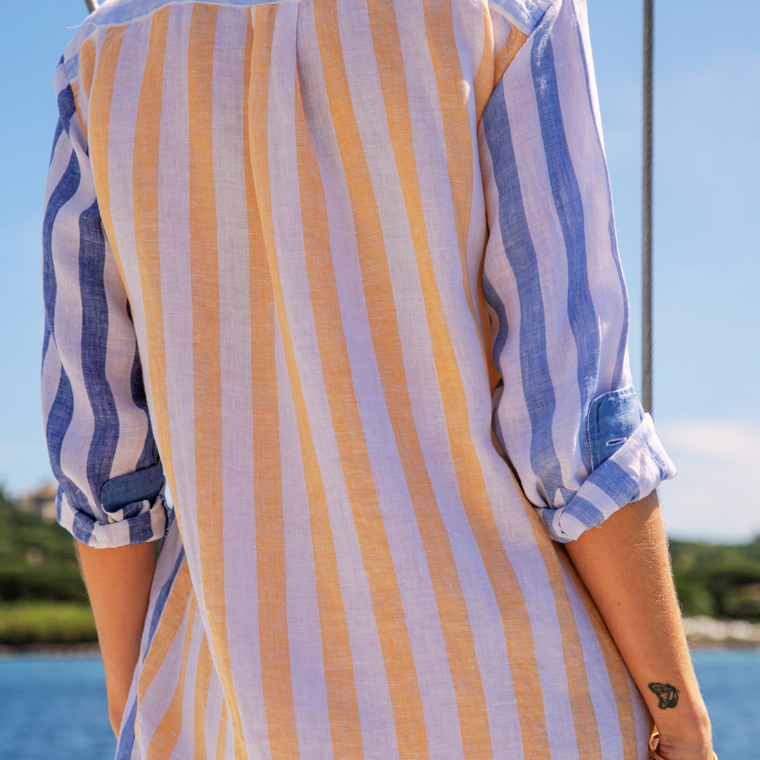 Robe chemise oversize Malibu Multistripes en lin