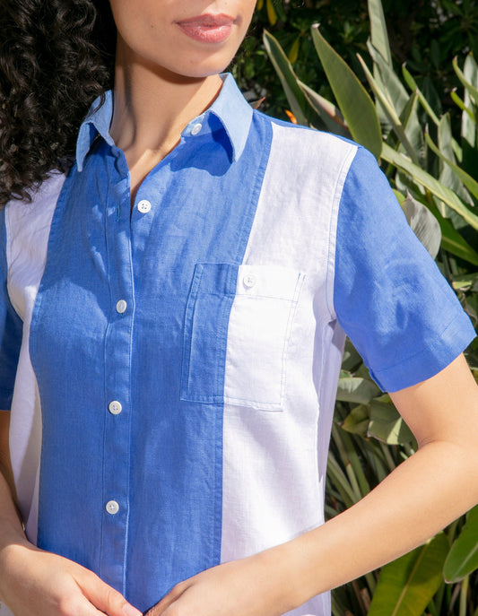 Bondi White Linen Short Sleeve Shirt Dress