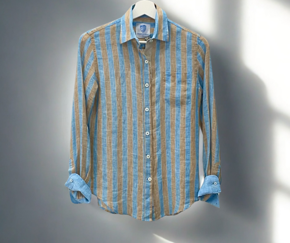 Chemisier ajusté Riviera Cacao Stripes en lin