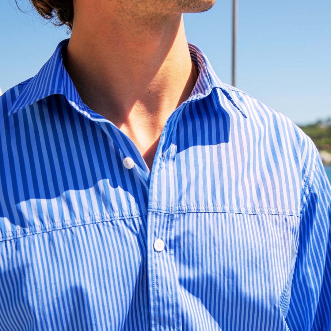 Chemise Ouvéa Blue Stripes en coton double retors