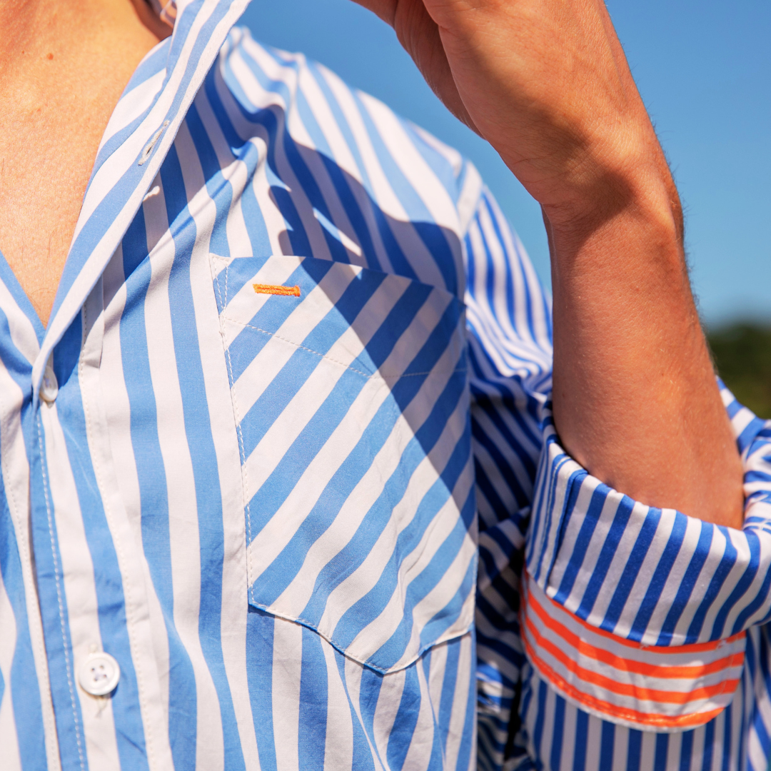 Chemise Antibes Blue Stripes en coton double retors