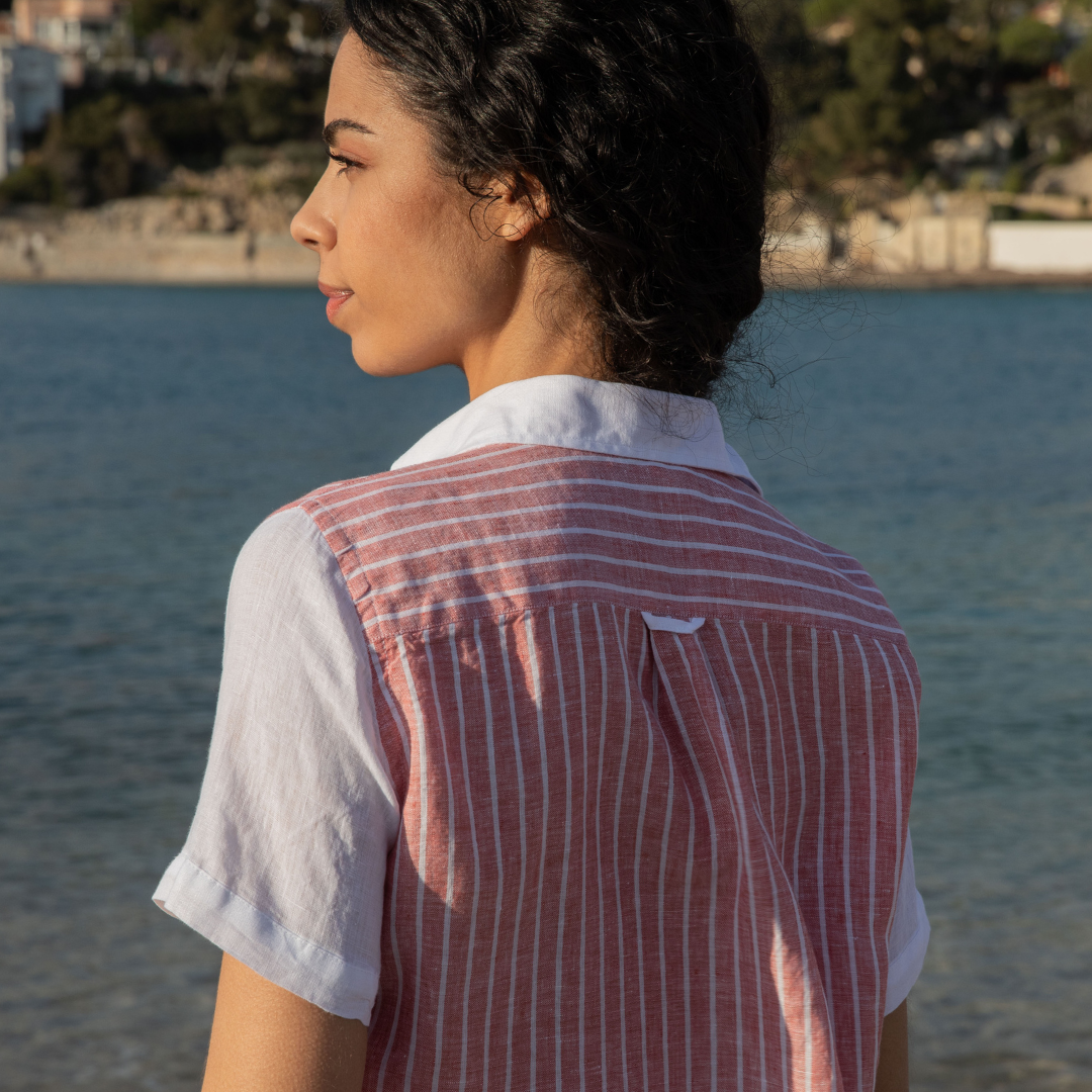 Santorini Red Stripes Linen Shirt Dress