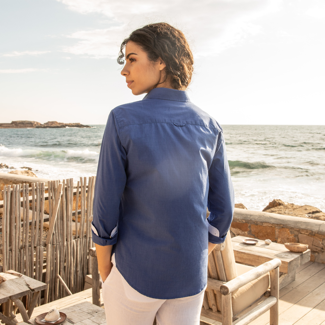 Houlgate Dark Blue blouse in thread-on-thread cotton