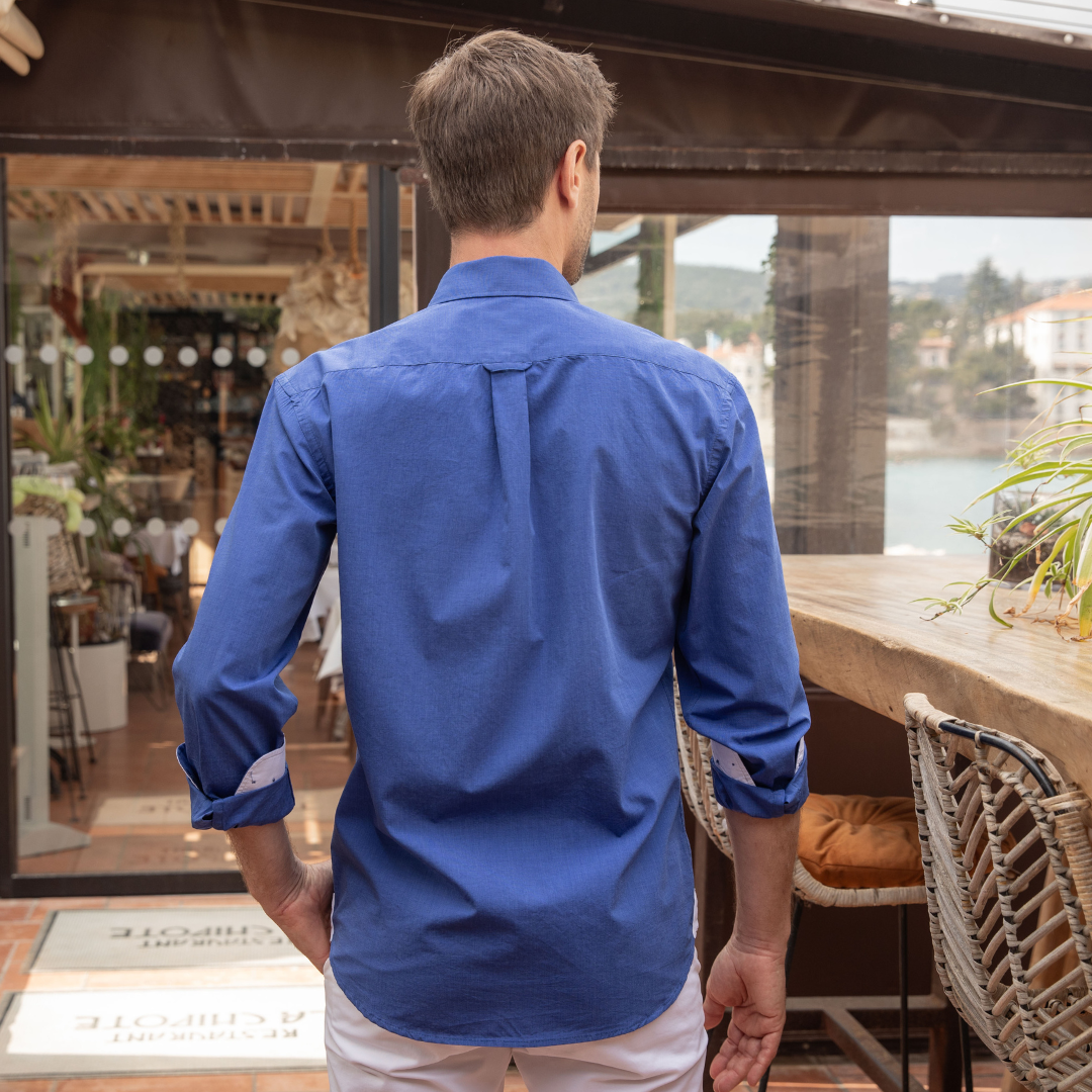 Chemise Houlgate Dark Blue en coton fil-à-fil