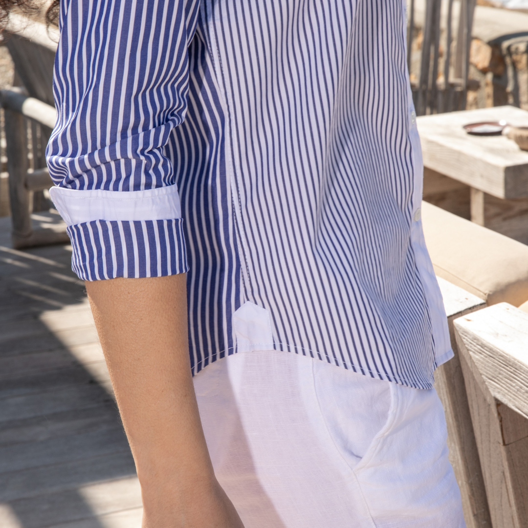 Chemisier ajusté La Baule Navy Stripes en coton