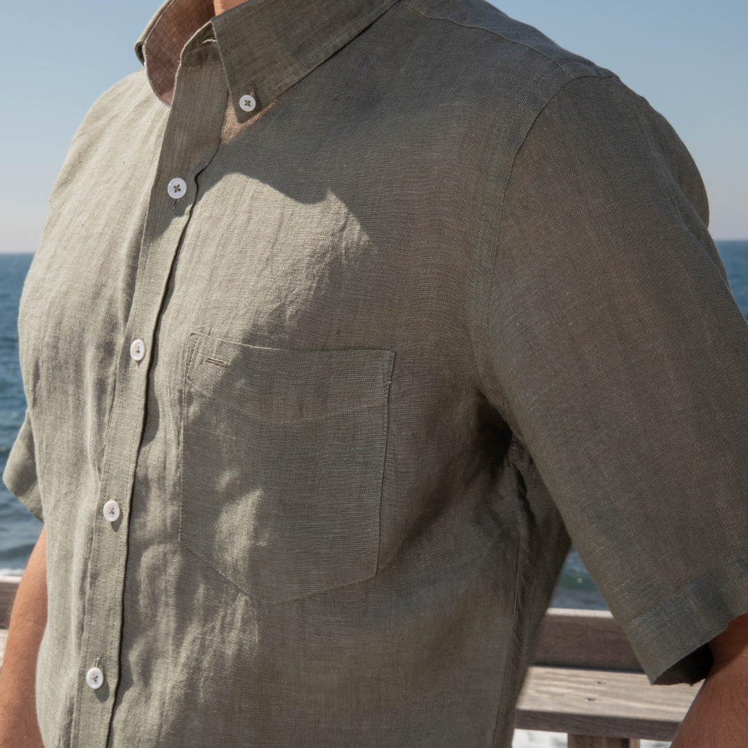 Chemise manches courtes Riviera Kaki en lin