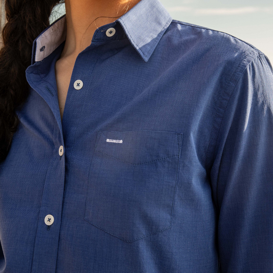Houlgate Dark Blue blouse in thread-on-thread cotton