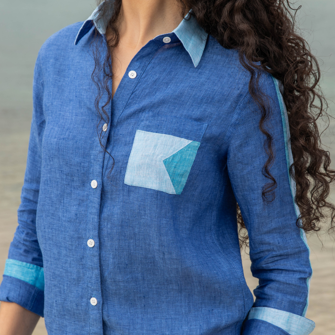Le Moulleau Indigo linen blouse