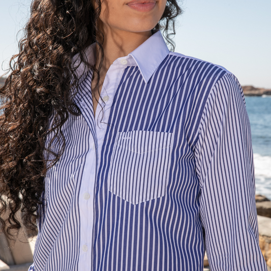 La Baule Navy Stripes cotton blouse