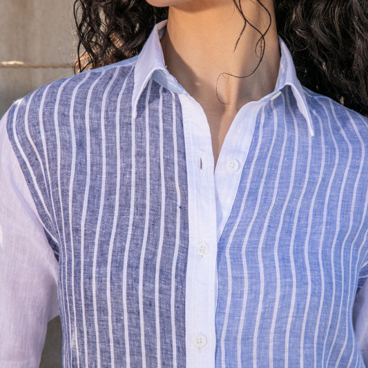 Mykonos Blue Stripes Linen Blouse