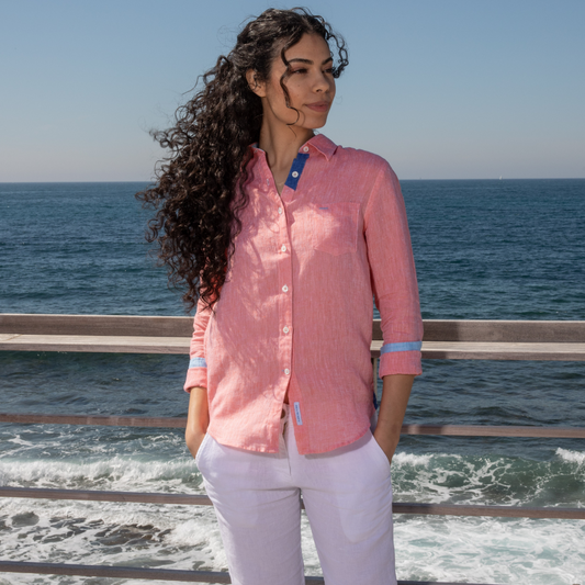 Riviera Orange Linen Blouse