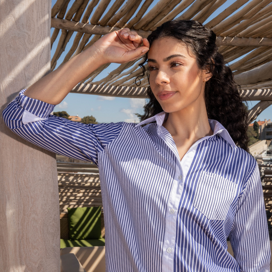 La Baule Blue Stripes cotton shirt dress