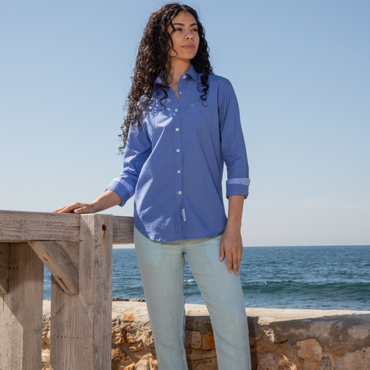 Houlgate Blue blouse in thread-on-thread cotton