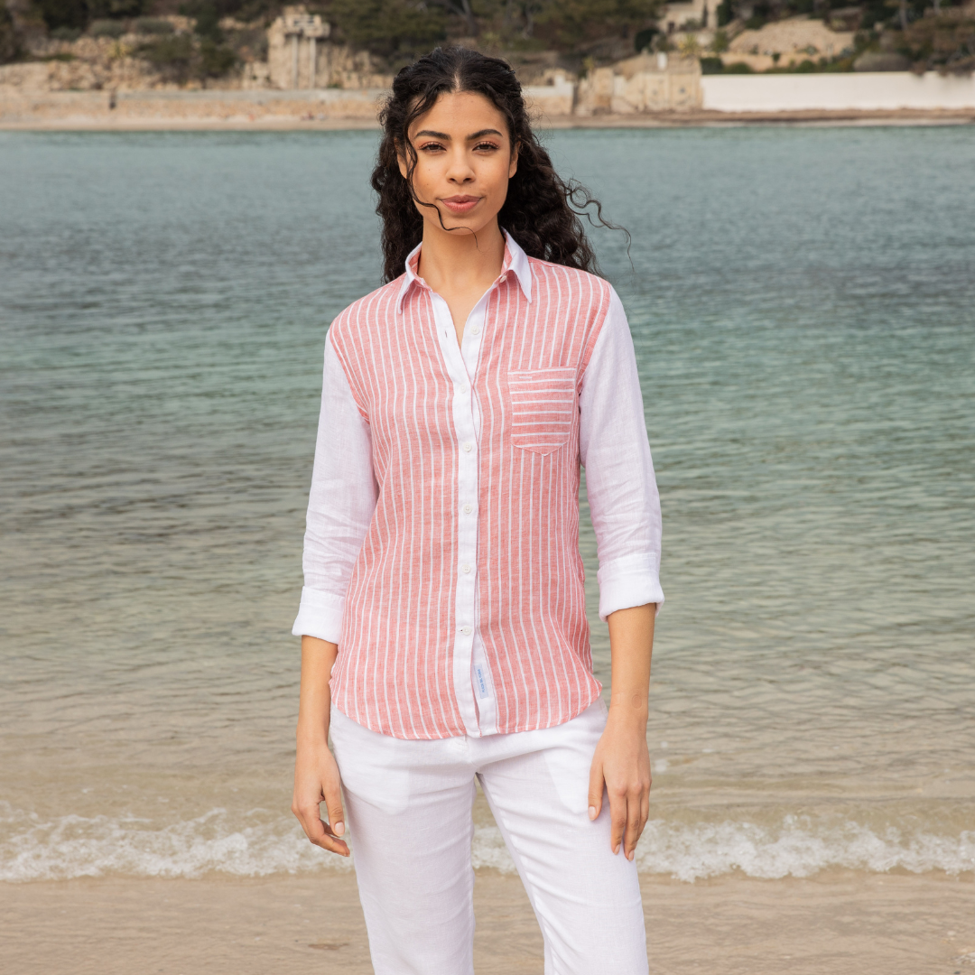 Chemisier Santorin Red Stripes en lin