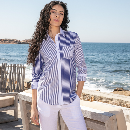 La Baule Navy Stripes cotton blouse