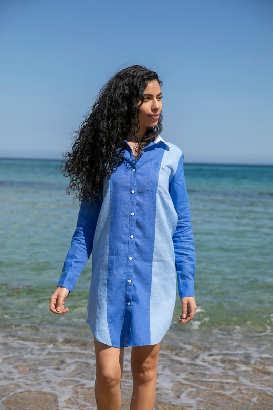 Robe chemise manches longues Bondi Indigo en lin