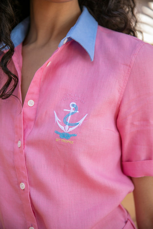 Robe chemise manches courtes La Madrague Pink en lin