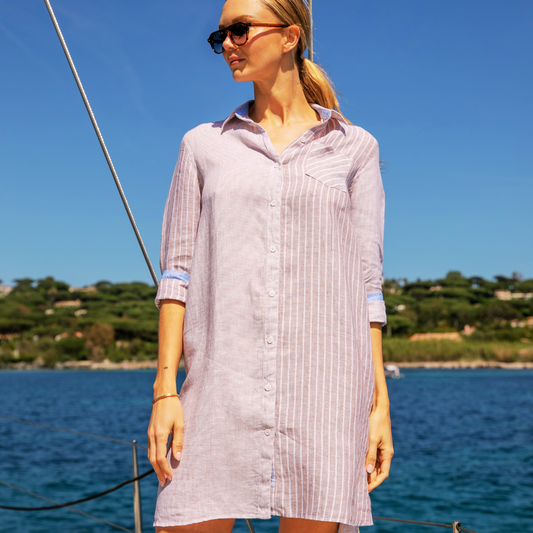 Cap Ferret Sand Stripes linen shirt dress