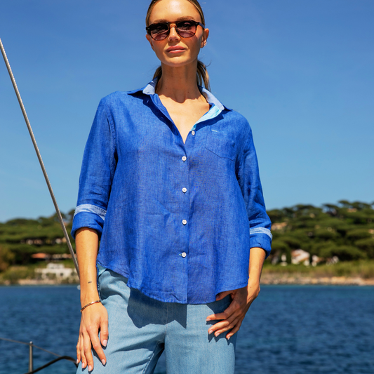 Riviera Indigo Linen Blouse