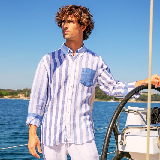Mykonos Blue Stripes Linen Shirt