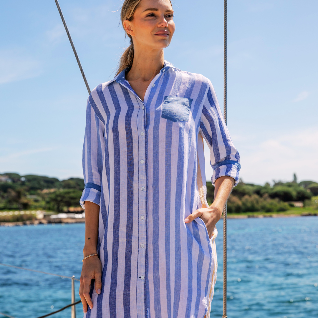 Robe chemise oversize Malibu Multistripes en lin