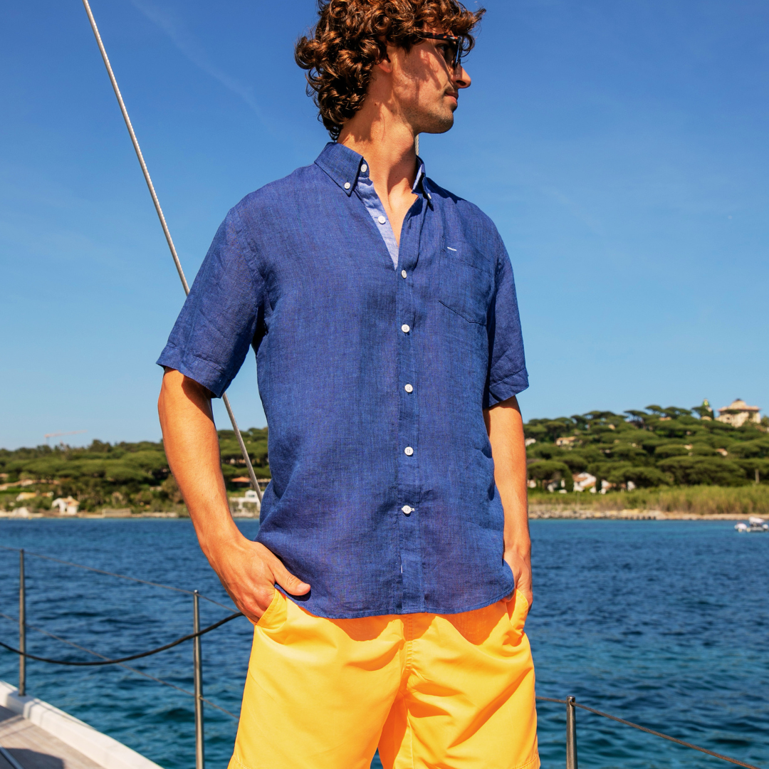 Chemise manches courtes Riviera Dark Blue en lin