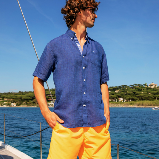 Riviera Khaki short-sleeved linen shirt